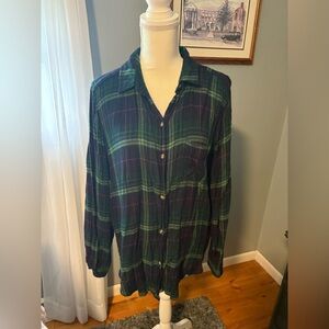 American Eagle Plaid Green and Blue Shirt
